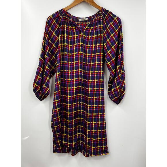 Tucker Dress Multicolor Checked Crew Neck Button Up Midi‎ Dress Size Medium - Picture 1 of 8